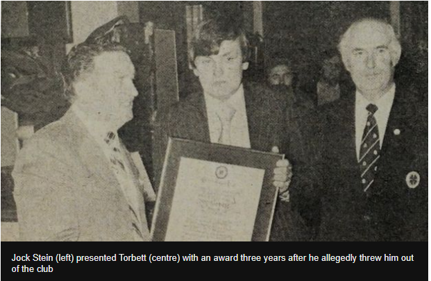 Jock Stein presenting award to Jim Torbett 1977